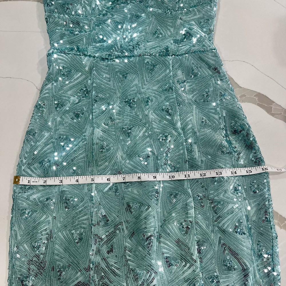 Speechless Seafoam Light Blue Sequin Maxi Slip Dress Size 3 Juniors Prom Gown - Picture 11 of 16